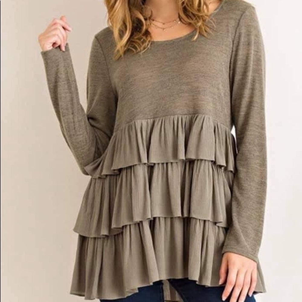 Olive Green Flowey Top